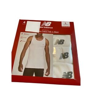 New Balance Mens L White Premium Cotton Rib A Shirt Tank‎ Top 4 Pack Performance